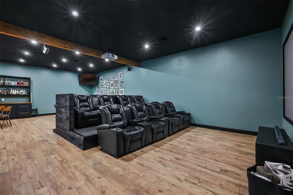 Home Theatre Room, Interior, Projection Screen, Recessed Lighting, Theatre Room, Wood Texture Flooring