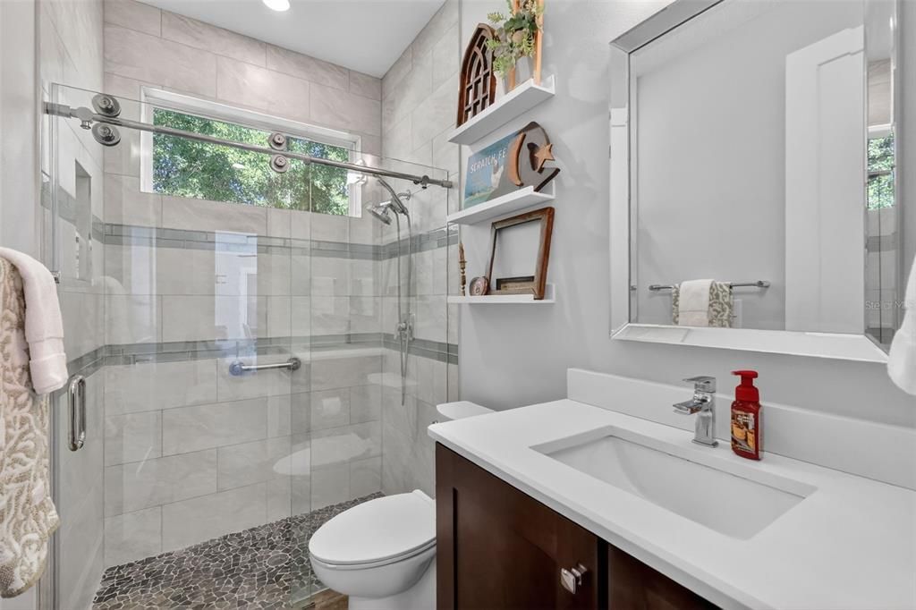 Bathroom, Glass Shower, Interior, Recessed Lighting