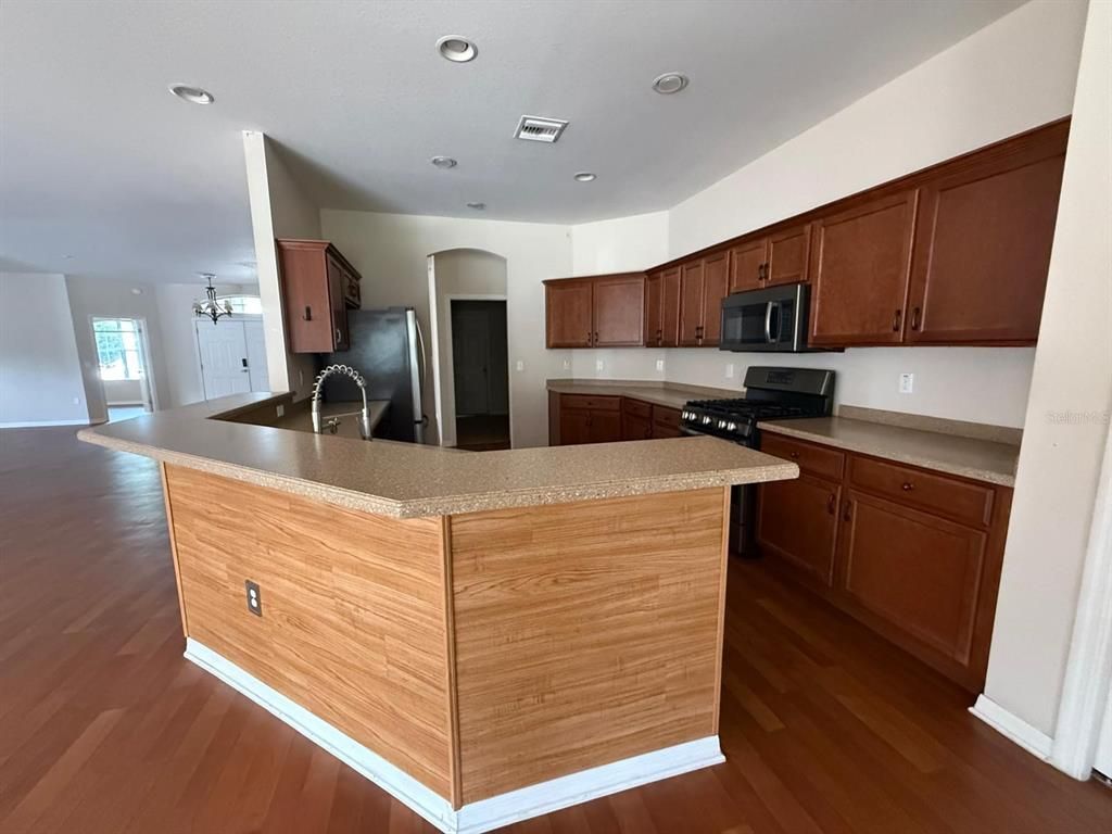 Interior, Kitchen, Recessed Lighting, Wood Texture Flooring