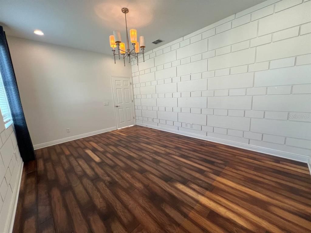 Chandelier, Empty room, Interior, Recessed Lighting, Wood Texture Flooring