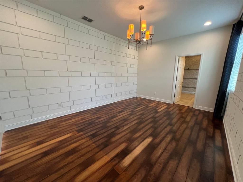 Chandelier, Empty room, Interior, Recessed Lighting, Wood Texture Flooring