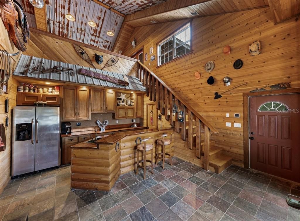 Interior, Kitchen, Stainless Steel Appliances, Wooden Ceilings, Wooden Walls