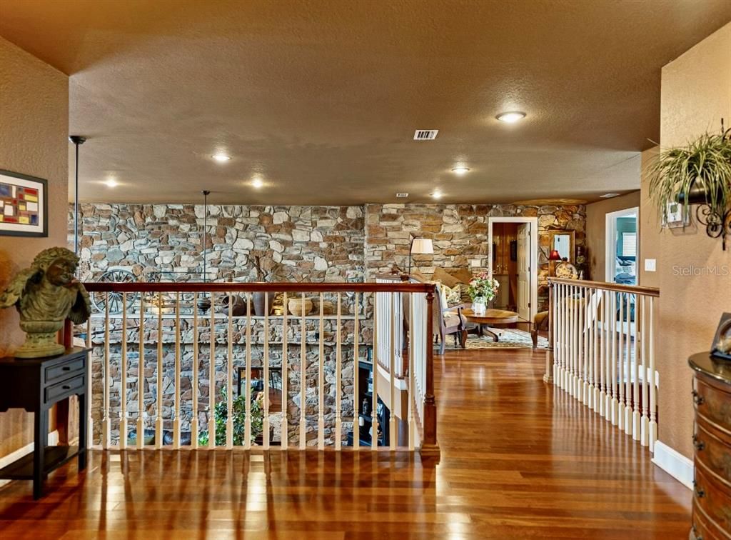 Interior, Pendant Lights, Recessed Lighting, Stone Walls, Wood Texture Flooring