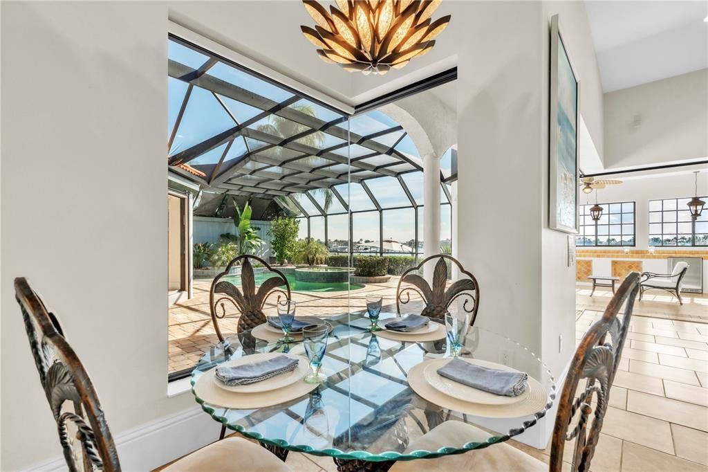 Chandelier, Dining room, Glass Ceilings, Interior, Pool, Sun Room