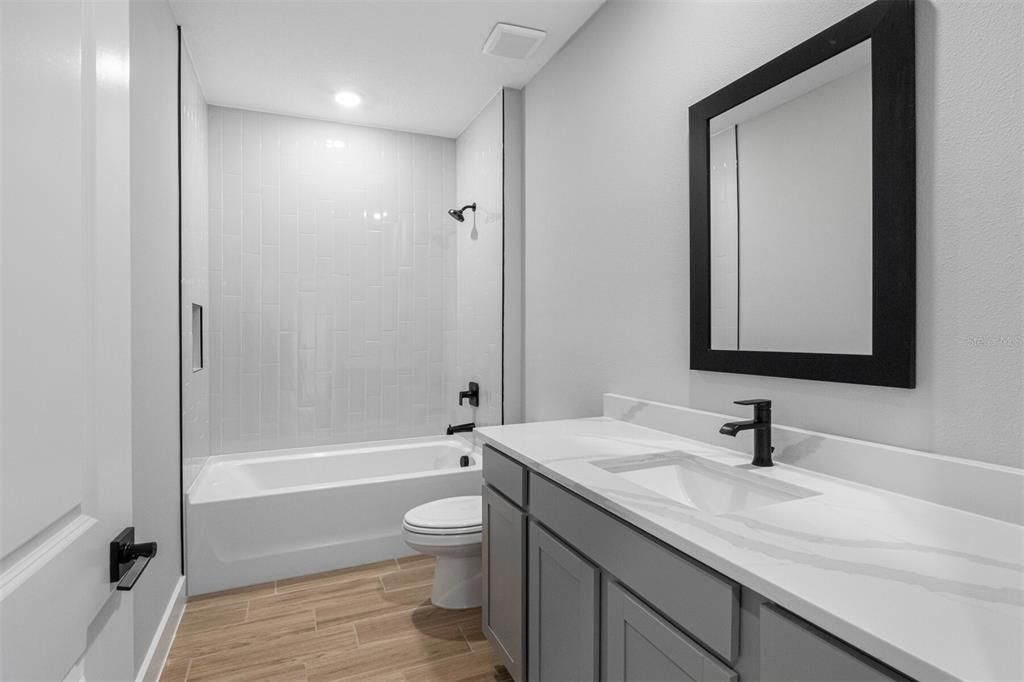 Bathroom, Interior, Recessed Lighting, Wood Texture Flooring