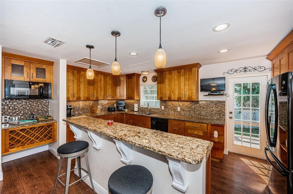 Interior, Kitchen, Pendant Lights, Recessed Lighting, Wood Texture Flooring