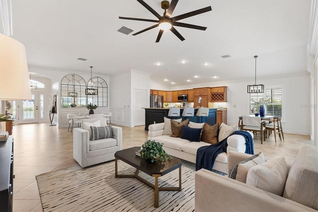 Dining room, Interior, Kitchen, Living room, Pendant Lights, Recessed Lighting