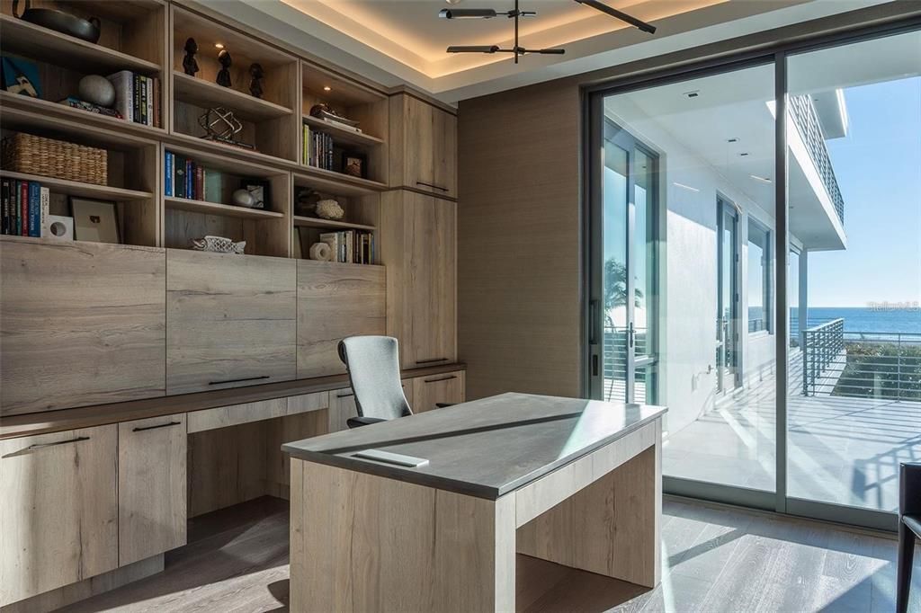 Home Office, Interior, Recessed Lighting, Water, Wood Texture Flooring