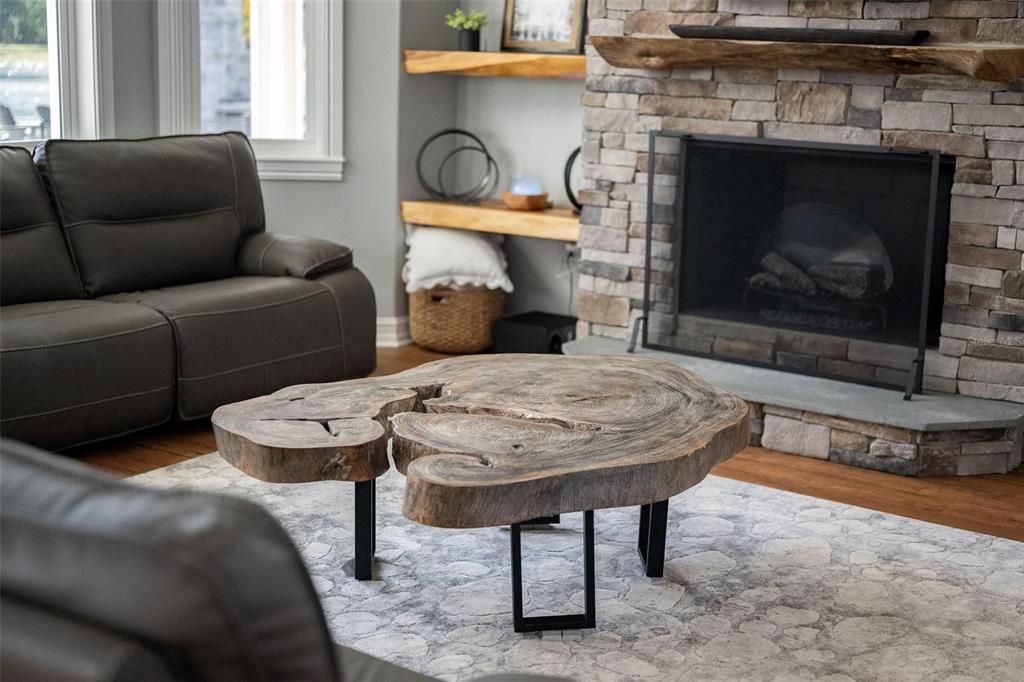 Fireplace, Interior, Stone Walls, Wood Texture Flooring