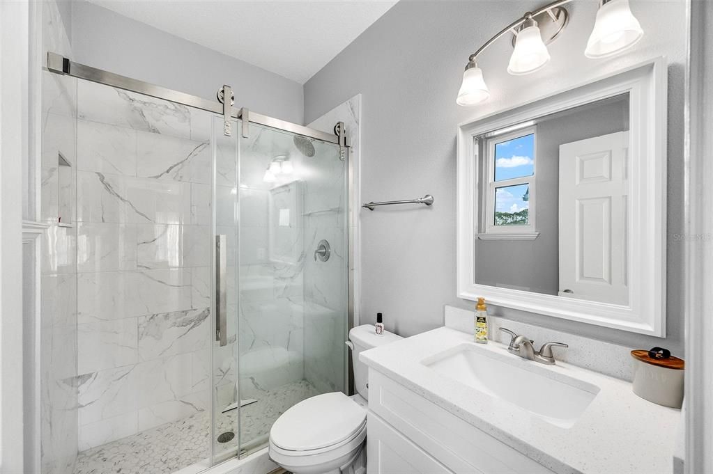 Bathroom, Glass Shower, Interior, Marble Walls