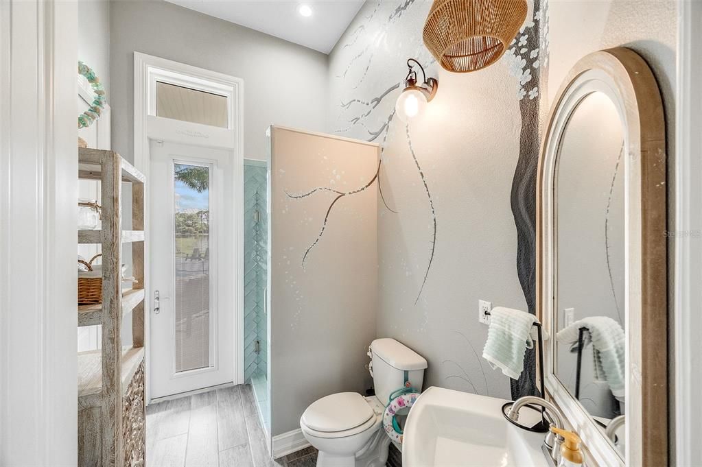 Bathroom, Interior, Recessed Lighting, Wood Texture Flooring