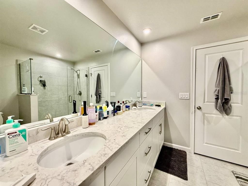 Bathroom, Dual Sink Vanities, Glass Shower, Interior, Recessed Lighting