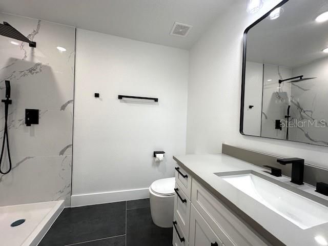 Bathroom, Glass Shower, Interior, Marble Walls, Recessed Lighting