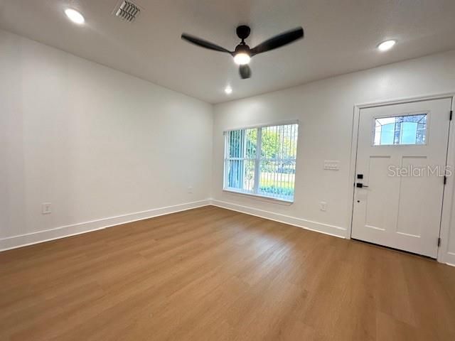 Empty room, Interior, Recessed Lighting, Wood Texture Flooring