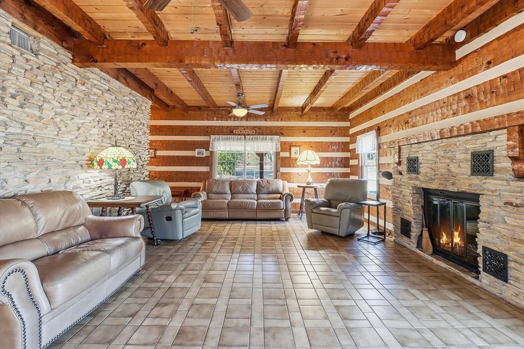 Fireplace, Interior, Living room, Stone Walls, Wooden Beams, Wooden Ceilings, Wooden Walls