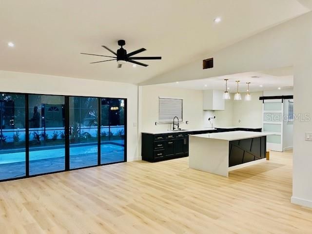 Interior, Kitchen, Pendant Lights, Recessed Lighting, Wood Texture Flooring