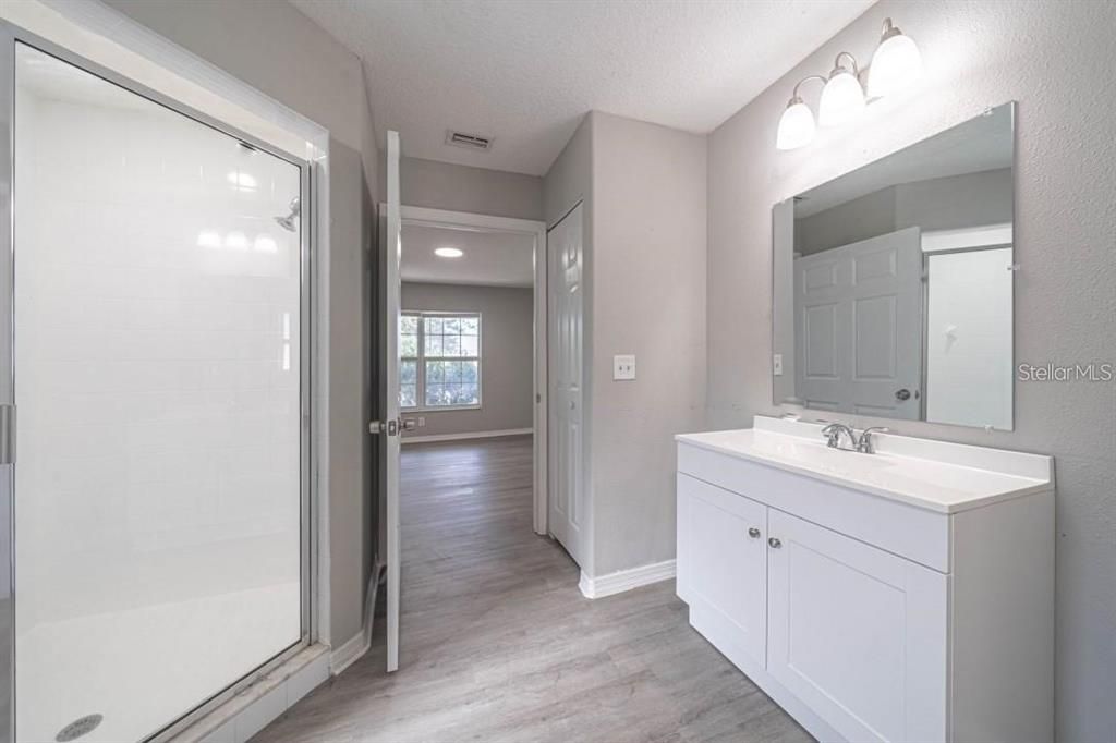 Bathroom, Interior, Recessed Lighting, Wood Texture Flooring