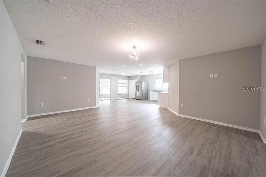 Empty room, Interior, Kitchen, Recessed Lighting, Wood Texture Flooring