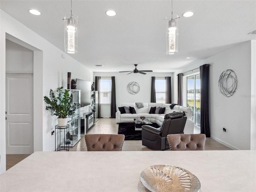 Interior, Living room, Pendant Lights, Recessed Lighting, Wood Texture Flooring