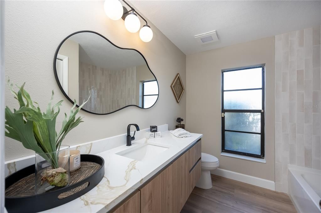 Bathroom, Dual Sink Vanities, Interior, Wood Texture Flooring