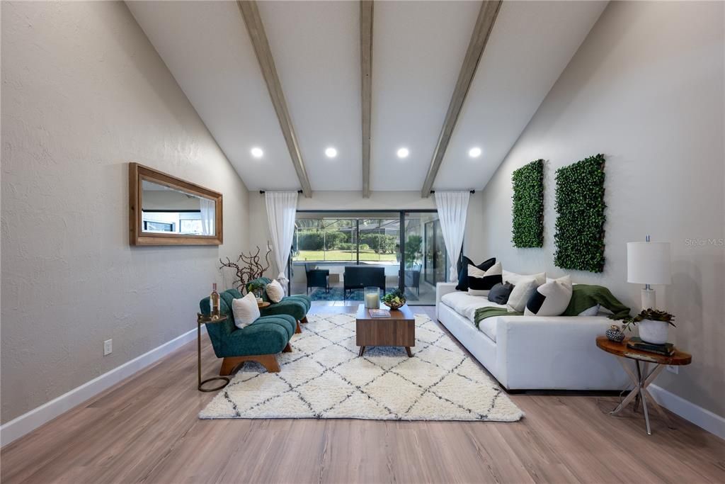 Interior, Living room, Recessed Lighting, Wood Texture Flooring