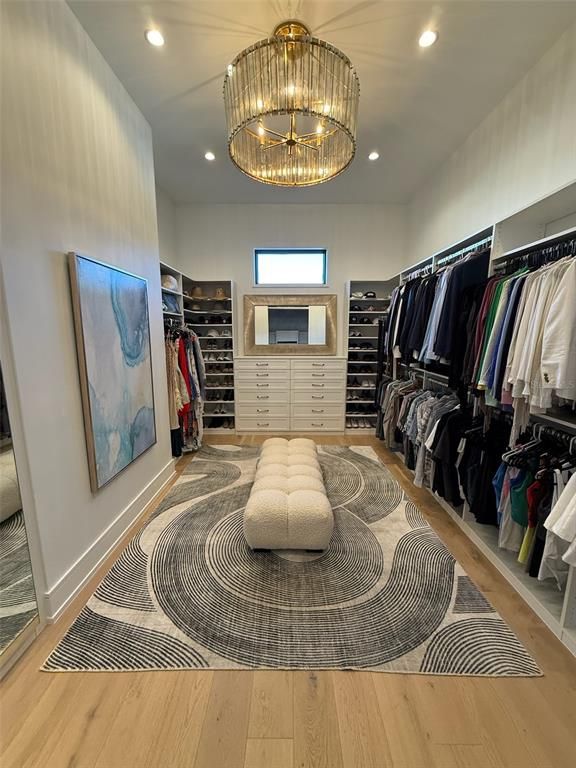 Chandelier, Interior, Pendant Lights, Recessed Lighting, Walk-in Closets, Wood Texture Flooring