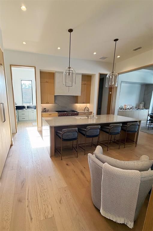 Dining room, Interior, Kitchen, Pendant Lights, Recessed Lighting, Wood Texture Flooring