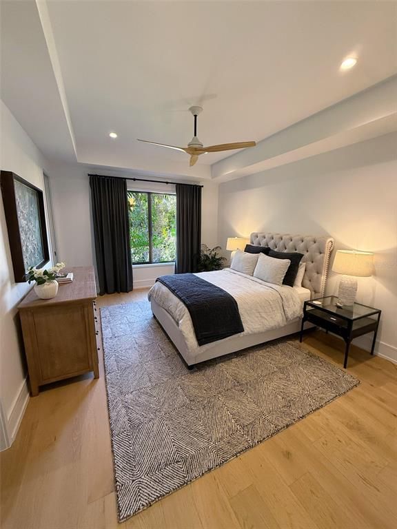 Bedroom, Interior, Recessed Lighting, Wood Texture Flooring