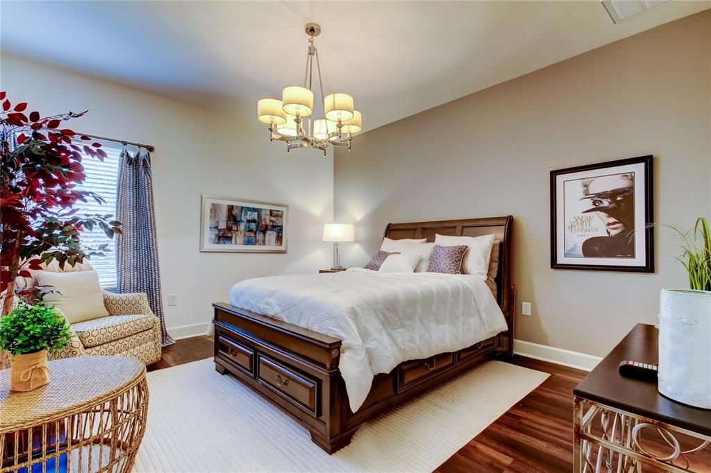 Bedroom, Chandelier, Interior, Wood Texture Flooring