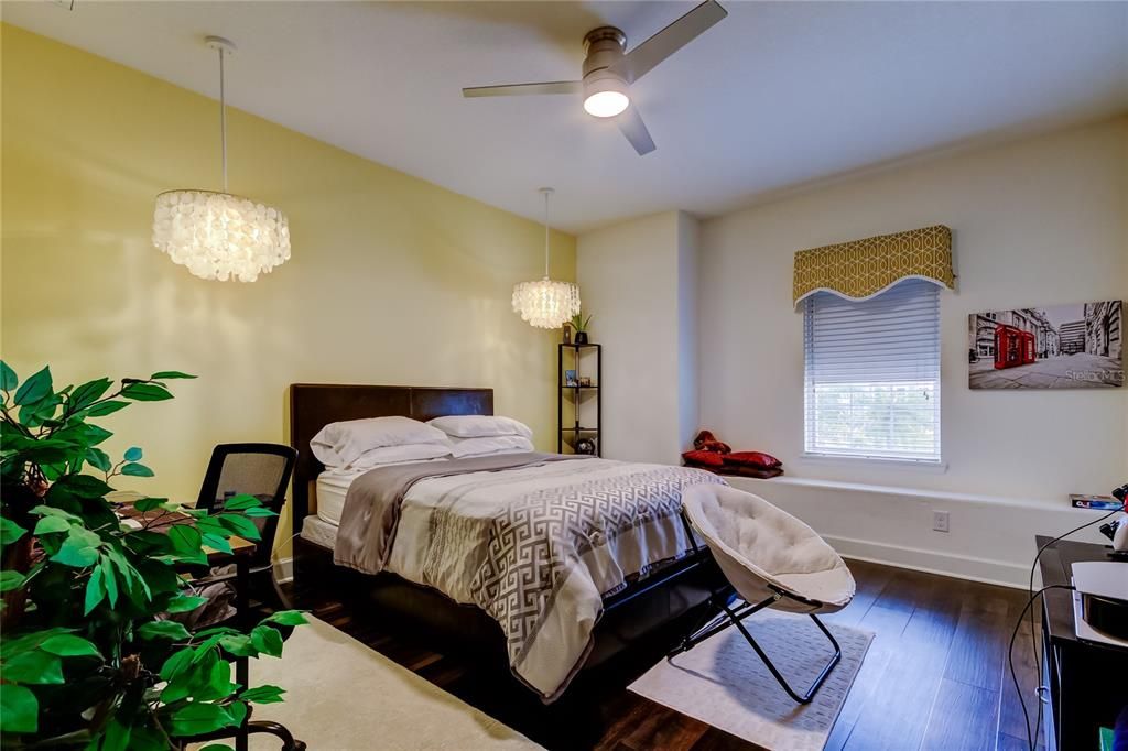 Bedroom, Chandelier, Interior, Pendant Lights, Wood Texture Flooring