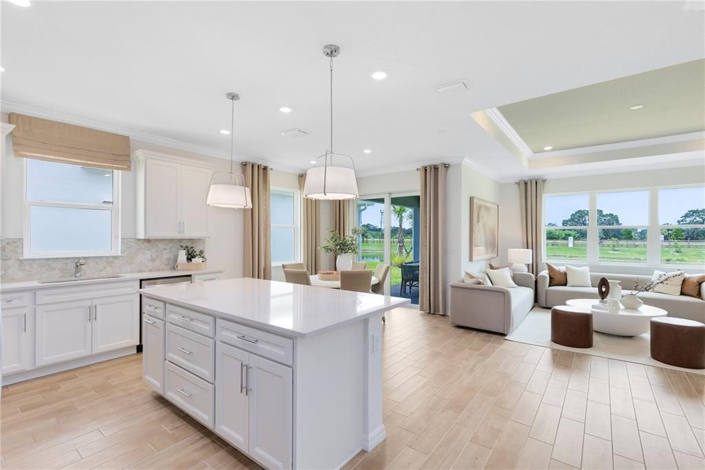 Dining room, Interior, Kitchen, Living room, Pendant Lights, Recessed Lighting, Wood Texture Flooring