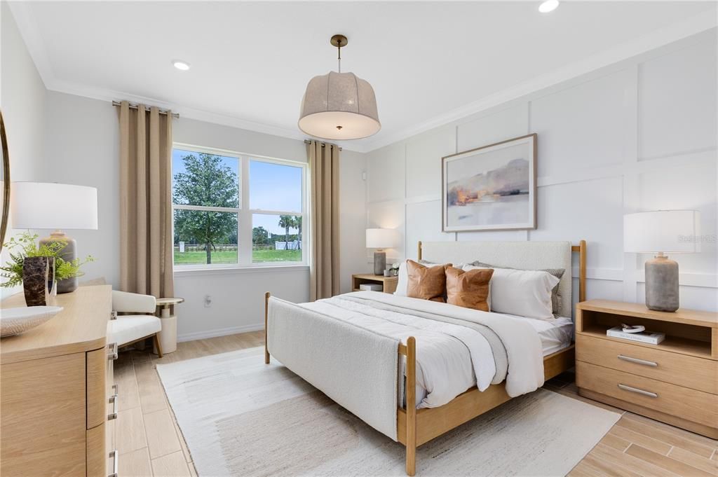 Bedroom, Interior, Recessed Lighting, Wood Texture Flooring