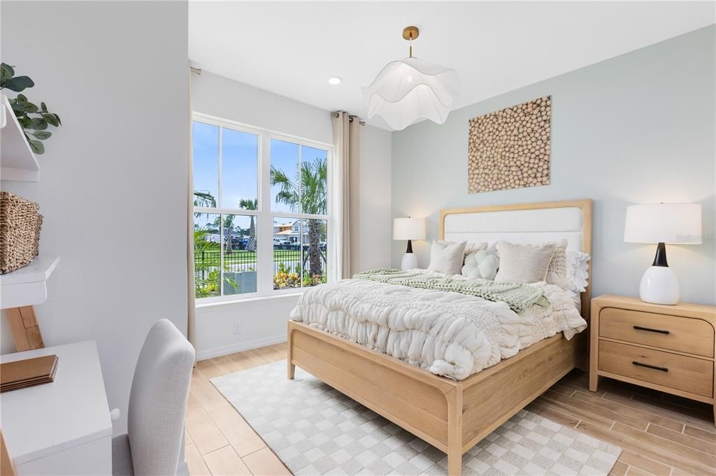 Bedroom, Interior, Recessed Lighting, Wood Texture Flooring