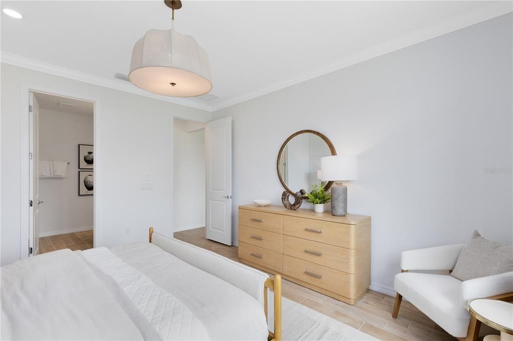 Bedroom, Interior, Recessed Lighting, Wood Texture Flooring