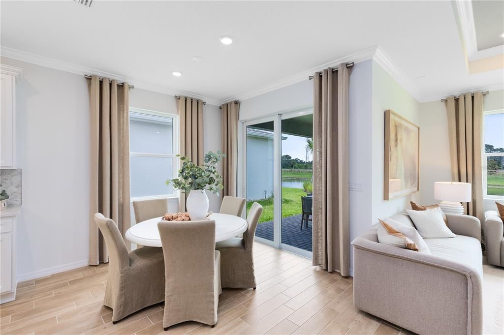 Dining room, Interior, Recessed Lighting, Water, Wood Texture Flooring