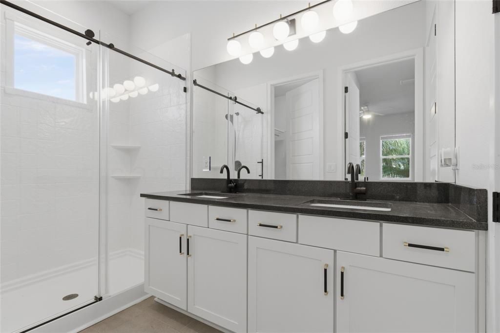 Bathroom, Dual Sink Vanities, Glass Shower, Interior