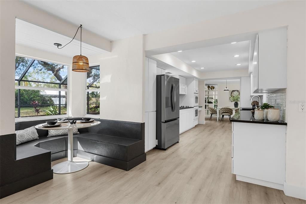 Interior, Kitchen, Pendant Lights, Recessed Lighting, Wood Texture Flooring