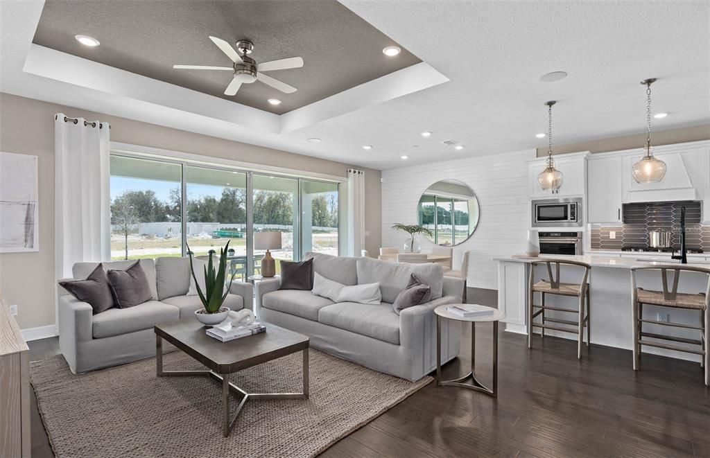 Interior, Kitchen, Living room, Pendant Lights, Recessed Lighting, Stainless Steel Appliances, Wood Texture Flooring