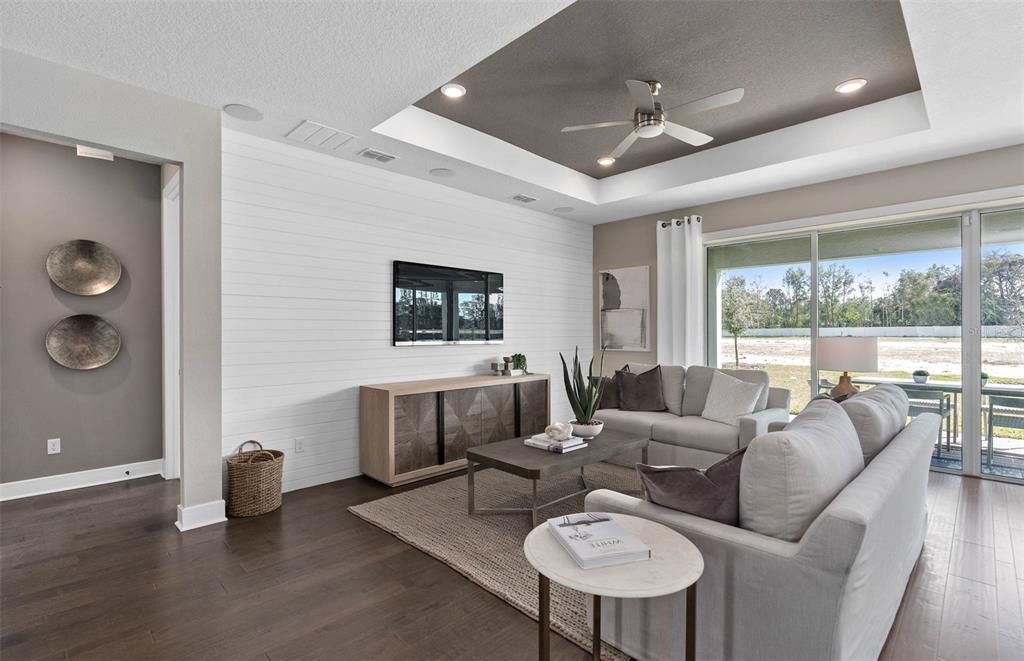 Interior, Living room, Recessed Lighting, Wood Texture Flooring