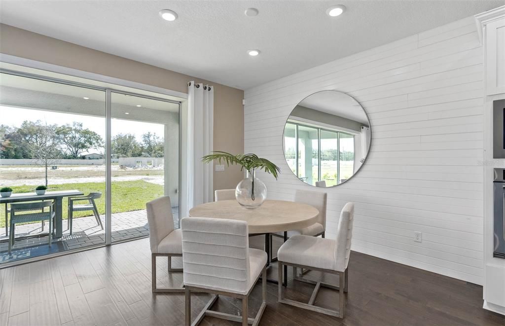 Dining room, Interior, Recessed Lighting, Wood Texture Flooring