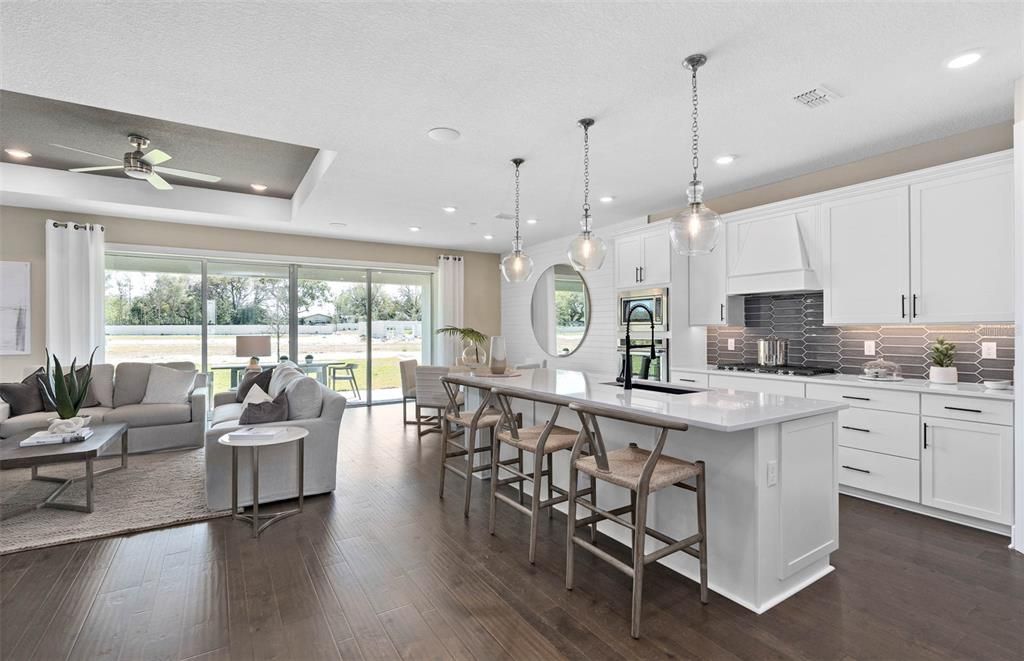 Dining room, Interior, Kitchen, Living room, Pendant Lights, Recessed Lighting, Wood Texture Flooring
