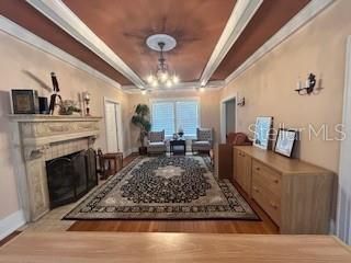 Chandelier, Fireplace, Interior, Living room, Wood Texture Flooring