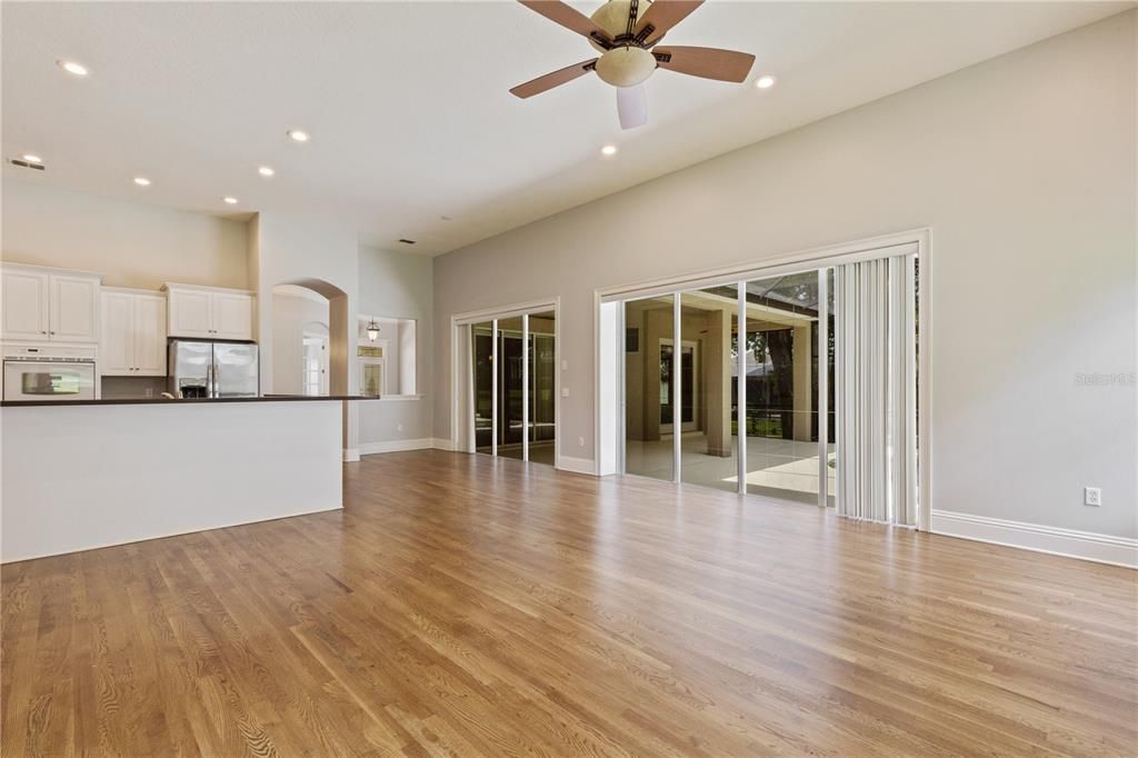 Empty room, Interior, Kitchen, Recessed Lighting, Wood Texture Flooring