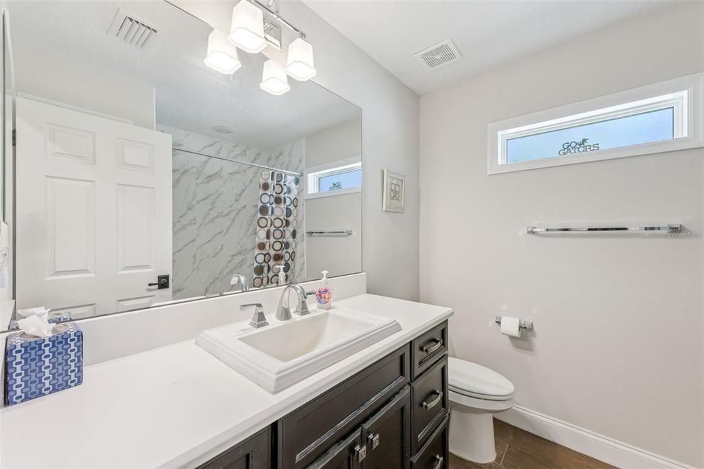 Bathroom, Interior, Marble Walls, Wood Texture Flooring