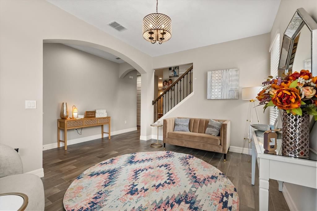 Bedroom, Interior, Pendant Lights, Wood Texture Flooring