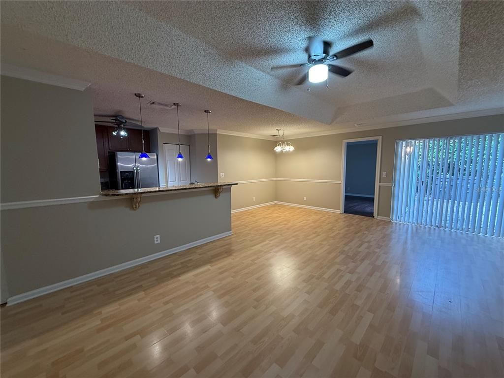 Empty room, Interior, Pendant Lights, Wood Texture Flooring