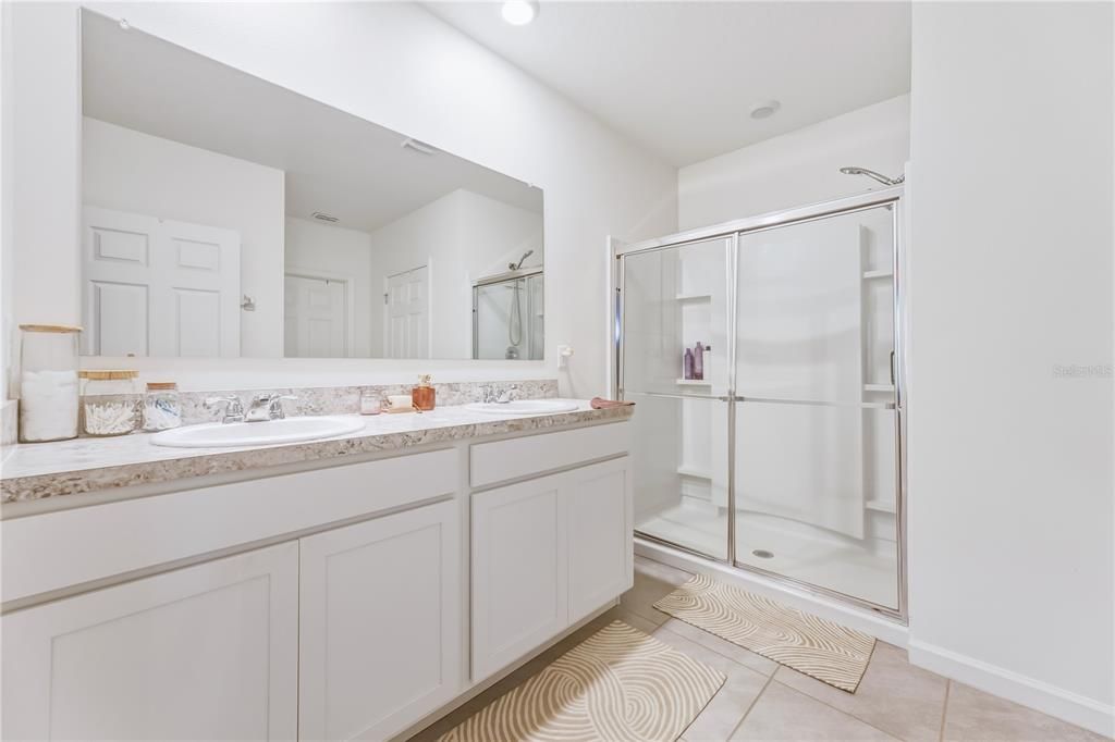 Bathroom, Dual Sink Vanities, Glass Shower, Interior, Recessed Lighting