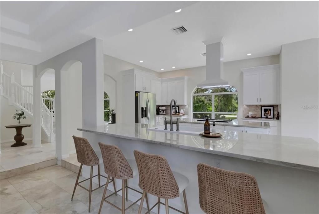 Interior, Kitchen, Marble, Recessed Lighting, Stainless Steel Appliances