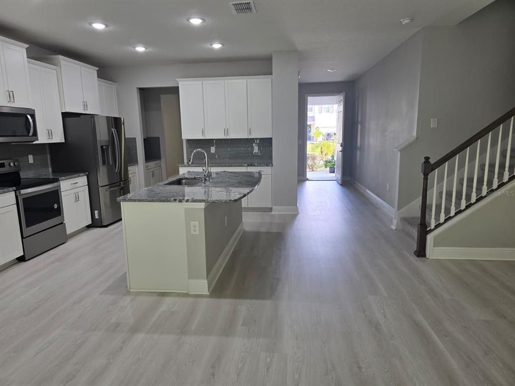 Interior, Kitchen, Recessed Lighting, Wood Texture Flooring