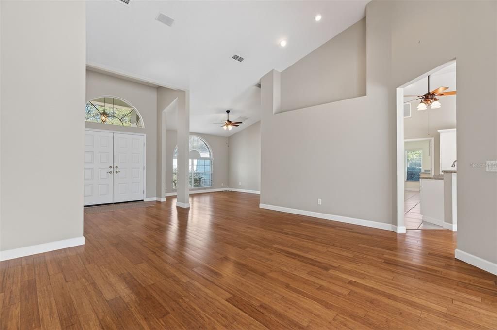 Empty room, Interior, Recessed Lighting, Wood Texture Flooring